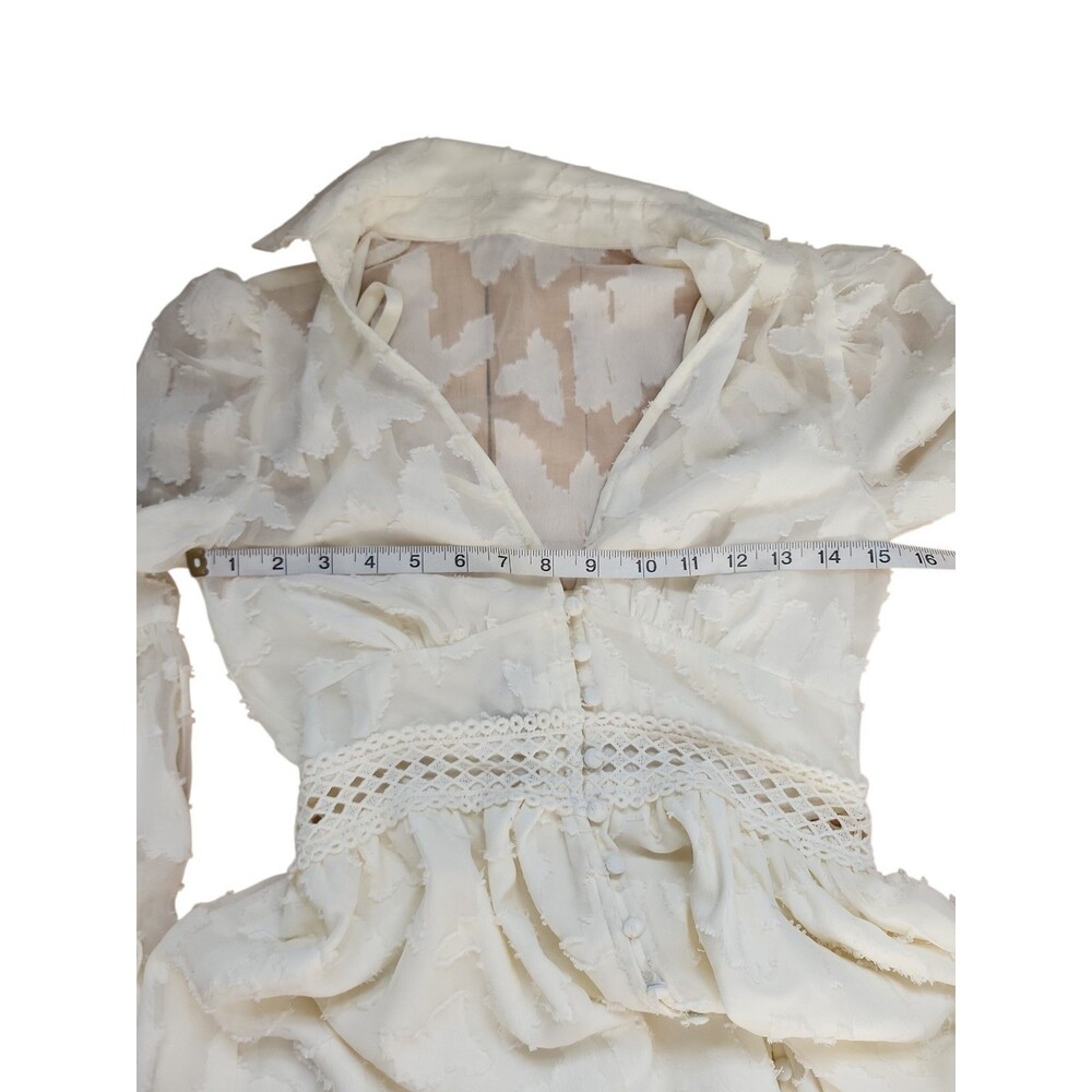 Asos Design Tiered Deep V-neck Maxi Dress Womens 2 Cream Ethereal Coquette Sheer - Picture 8 of 11